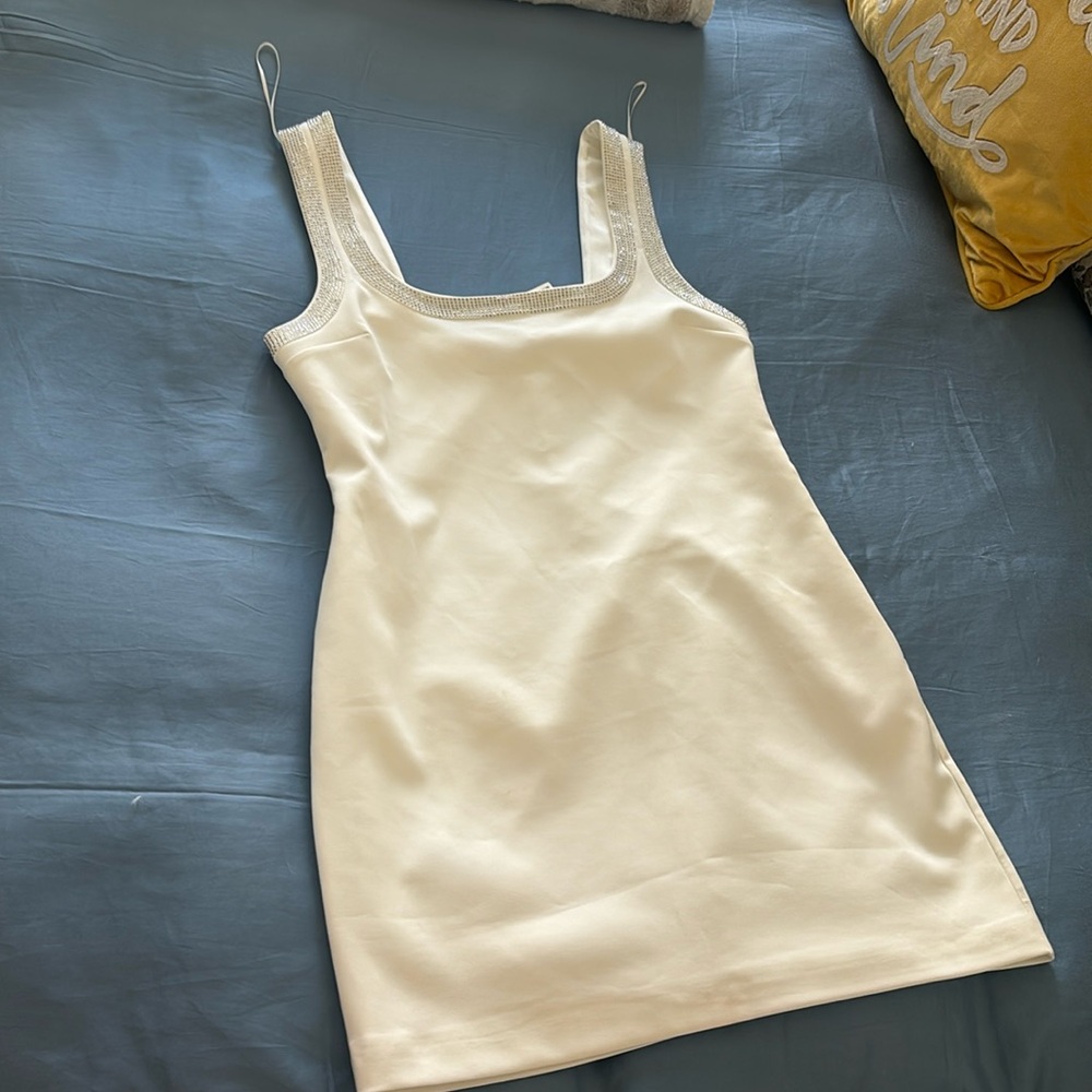 Zara white rhinestone mini dress L